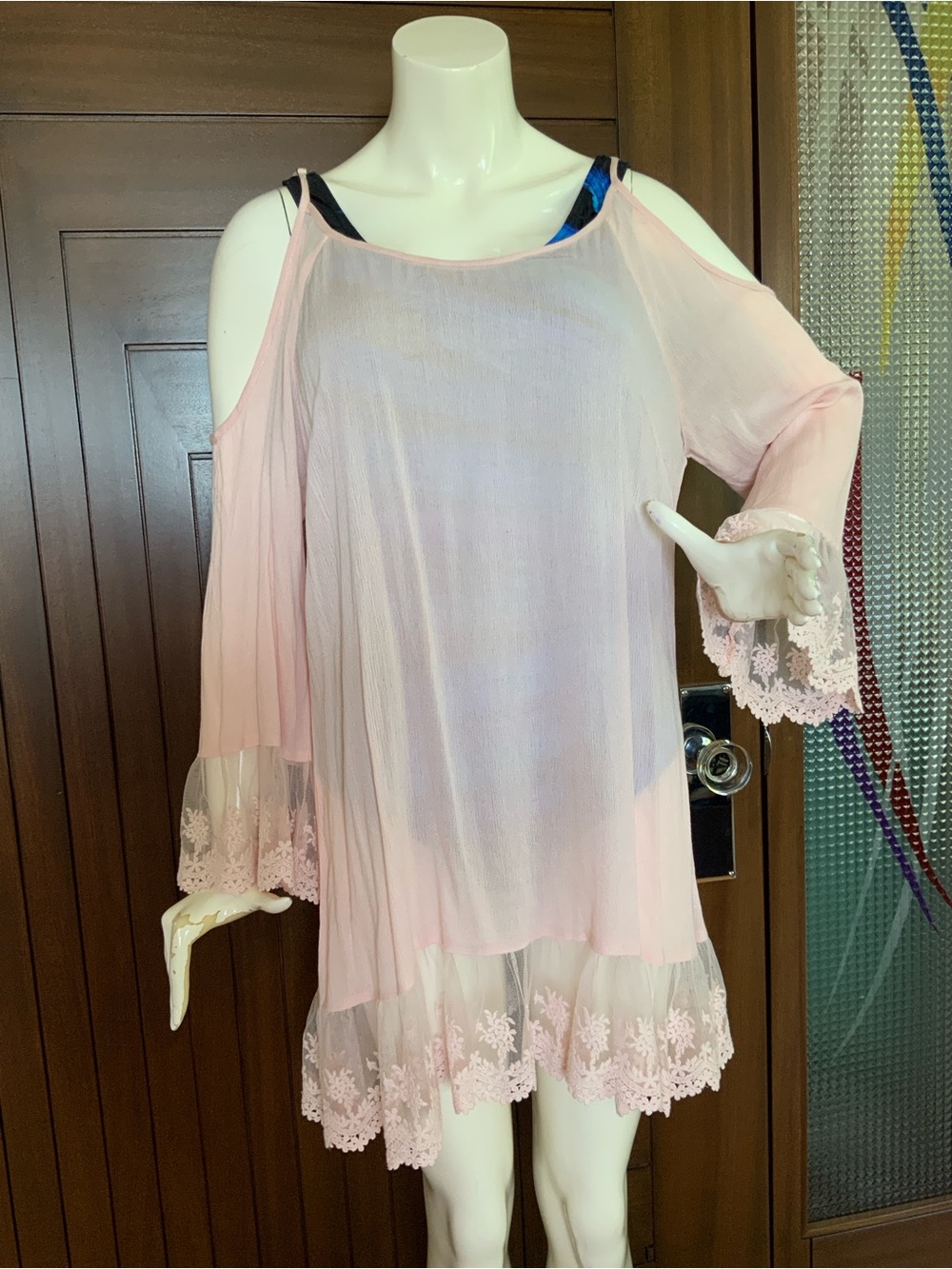 SOLITAIRE SWIM Swim Cover-up, Cold Shoulder, Pink, Size L, NWT